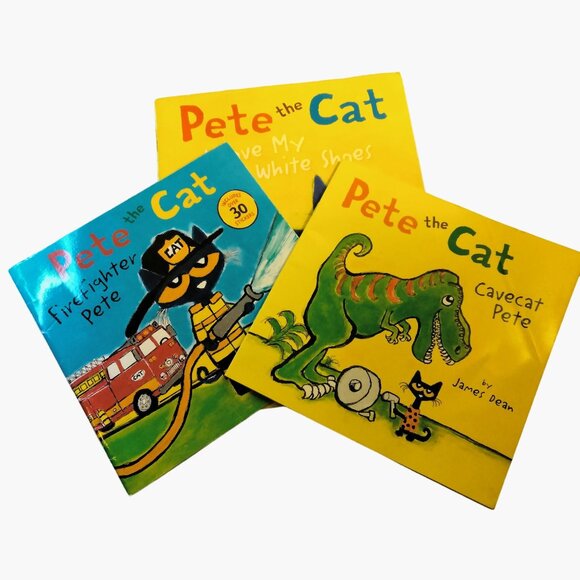 Pete the Cat Cavecat Firefighter White Shoes James Dean Paperback Book Lot 3 - Picture 1 of 14